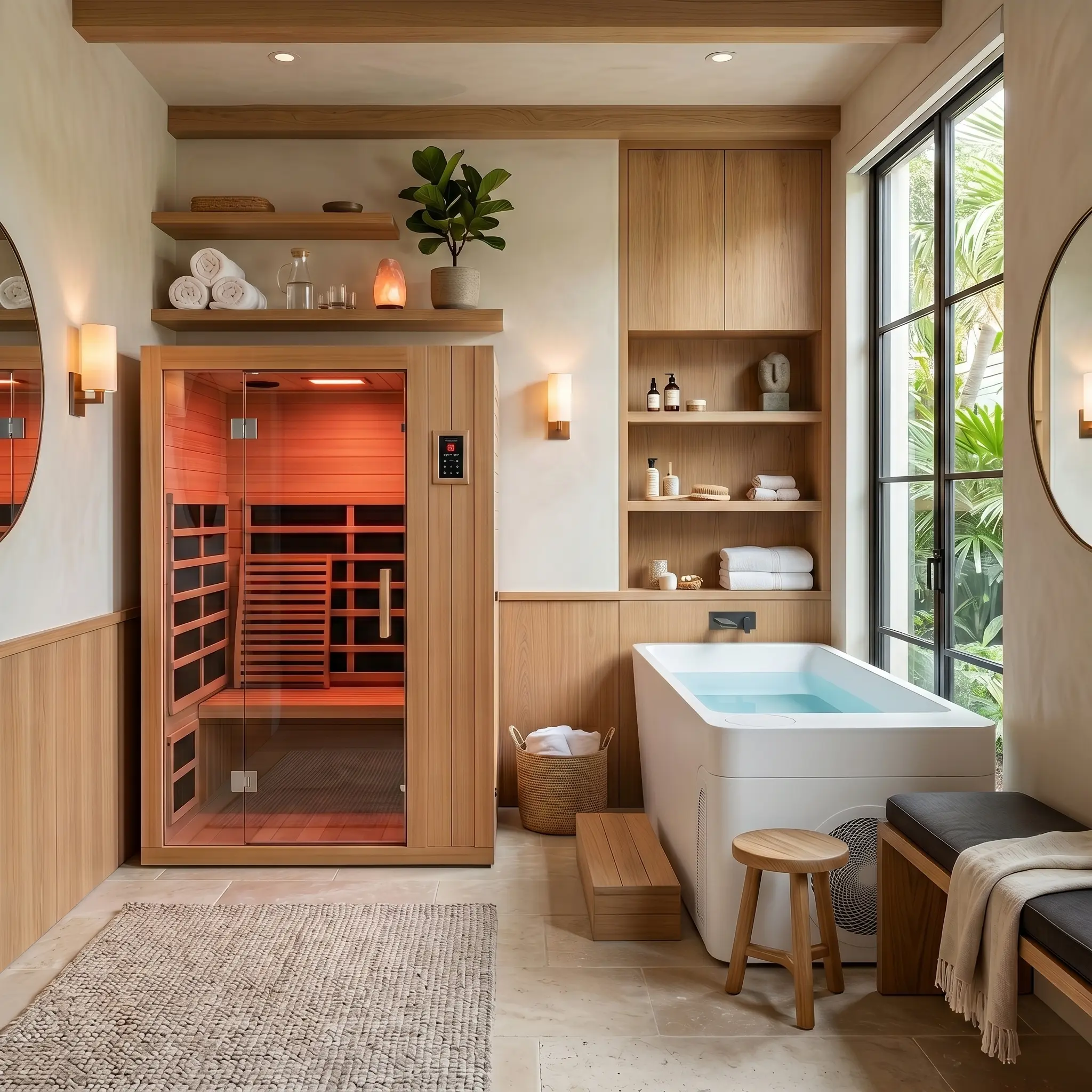 Indoor sauna and cold plunge space