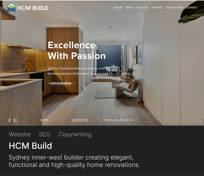 Modern kitchen and living area with wooden cabinets, light hardwood floors, and open doors leading to an outdoor patio.