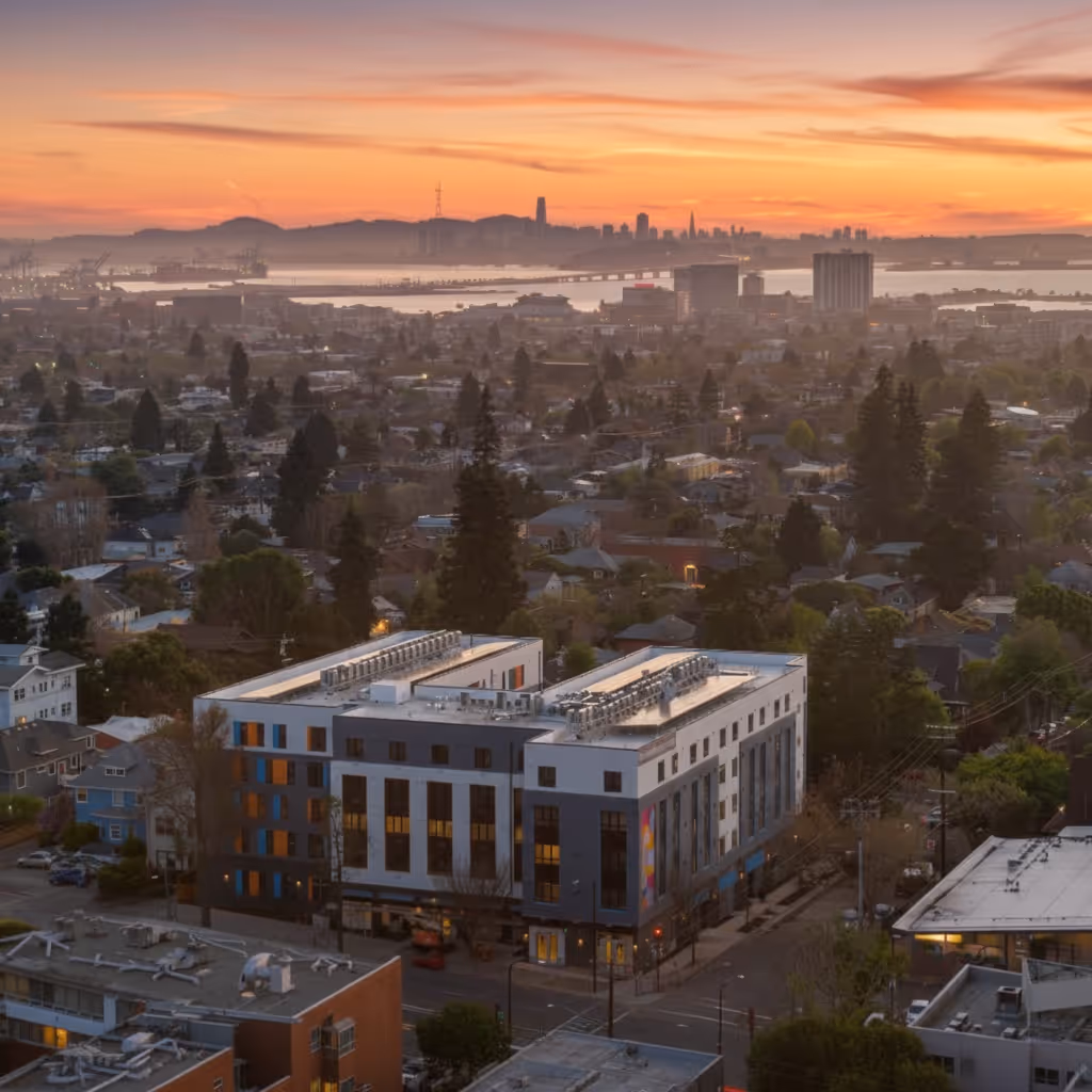 ArtHaus Telegraph Exterior drone shot with street view