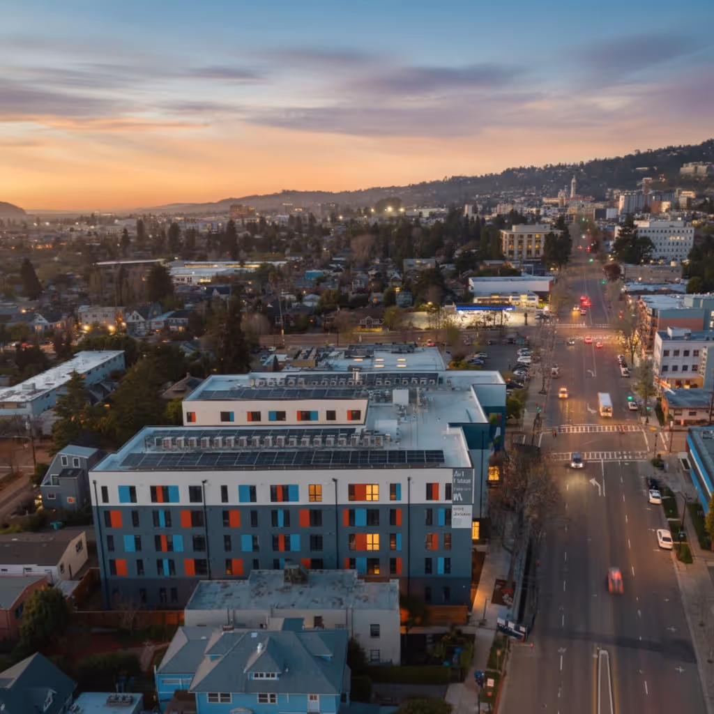 ArtHaus Telegraph Exterior drone shot with street view