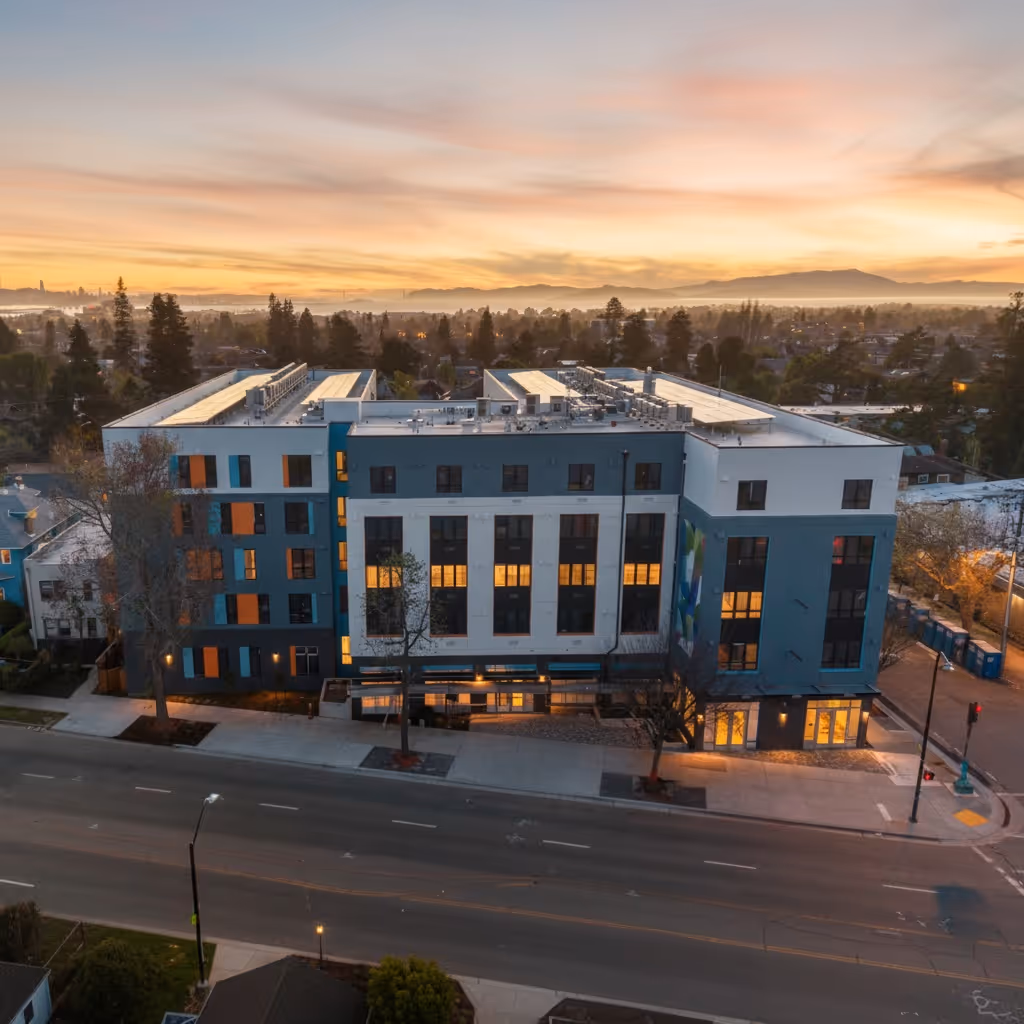 ArtHaus Telegraph Exterior drone shot with street view