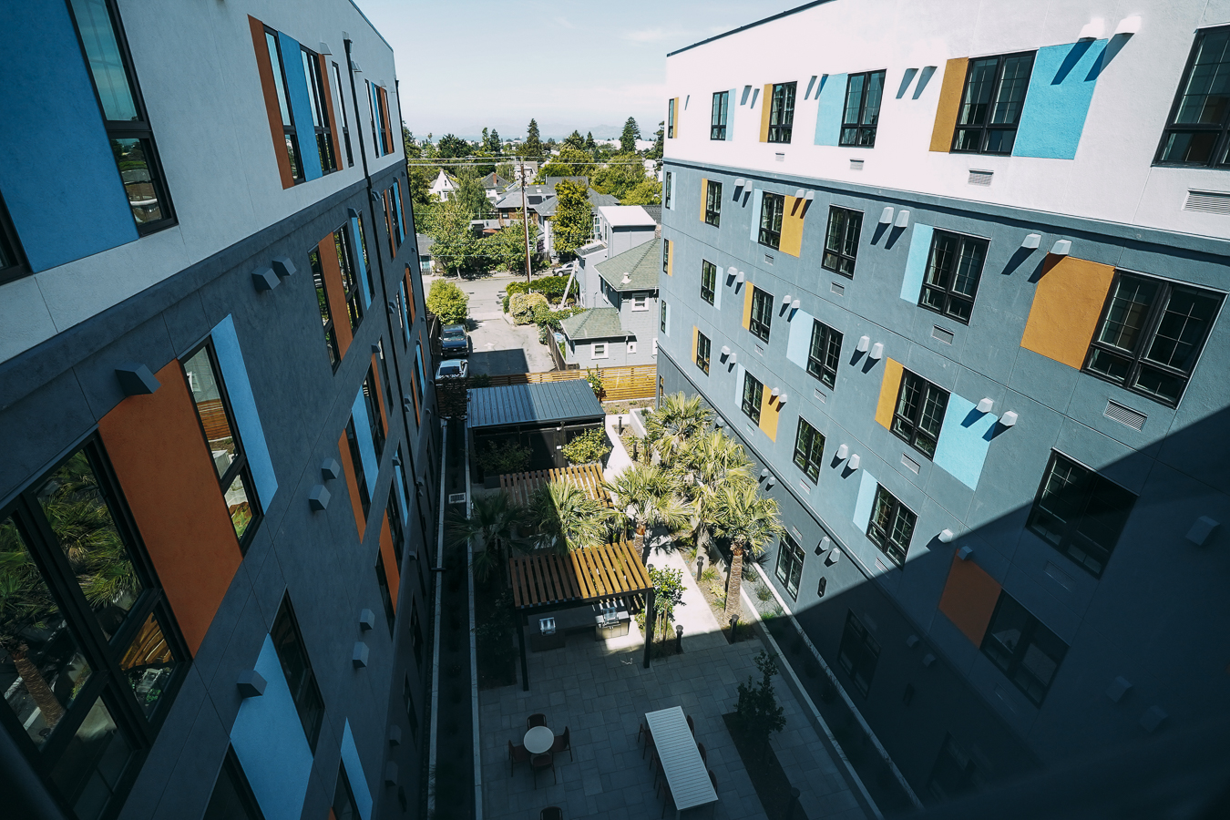 ArtHaus Telegraph Exterior drone shot with street view