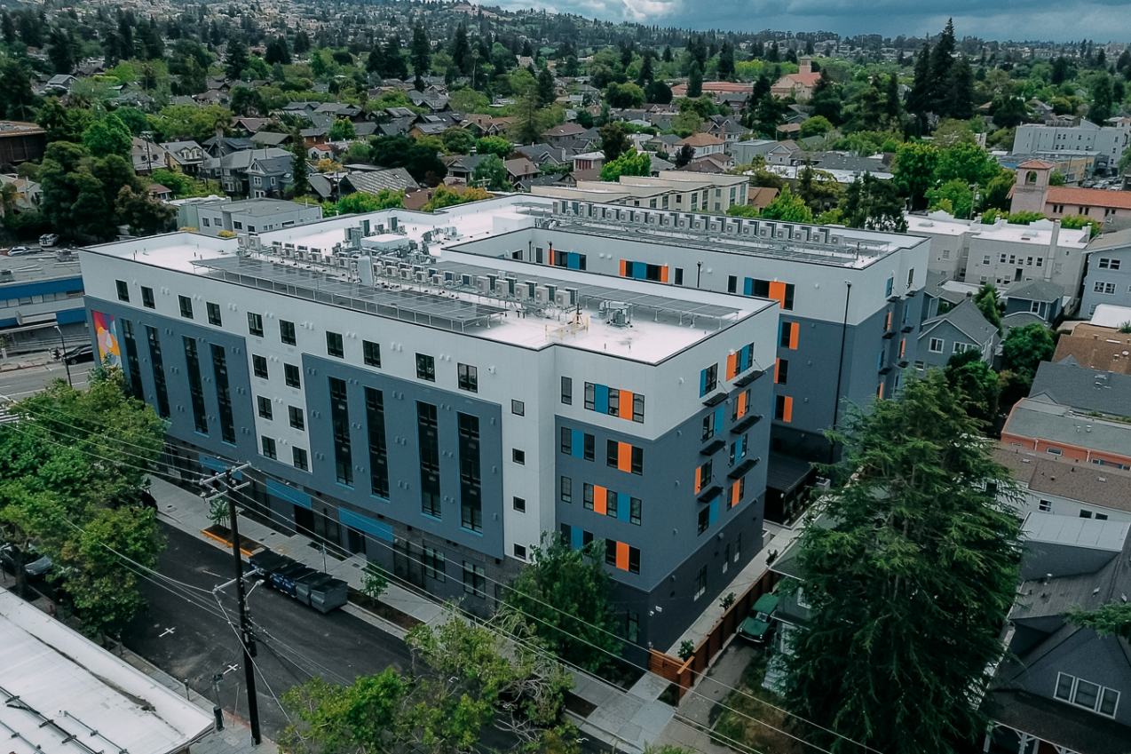 ArtHaus Telegraph Exterior drone shot with street view