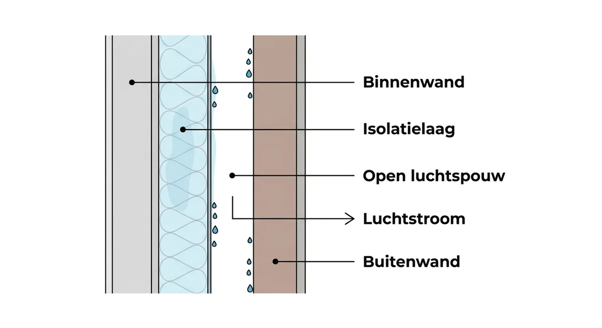 bouwvocht verdamping nieuwbouw muur doorsnede