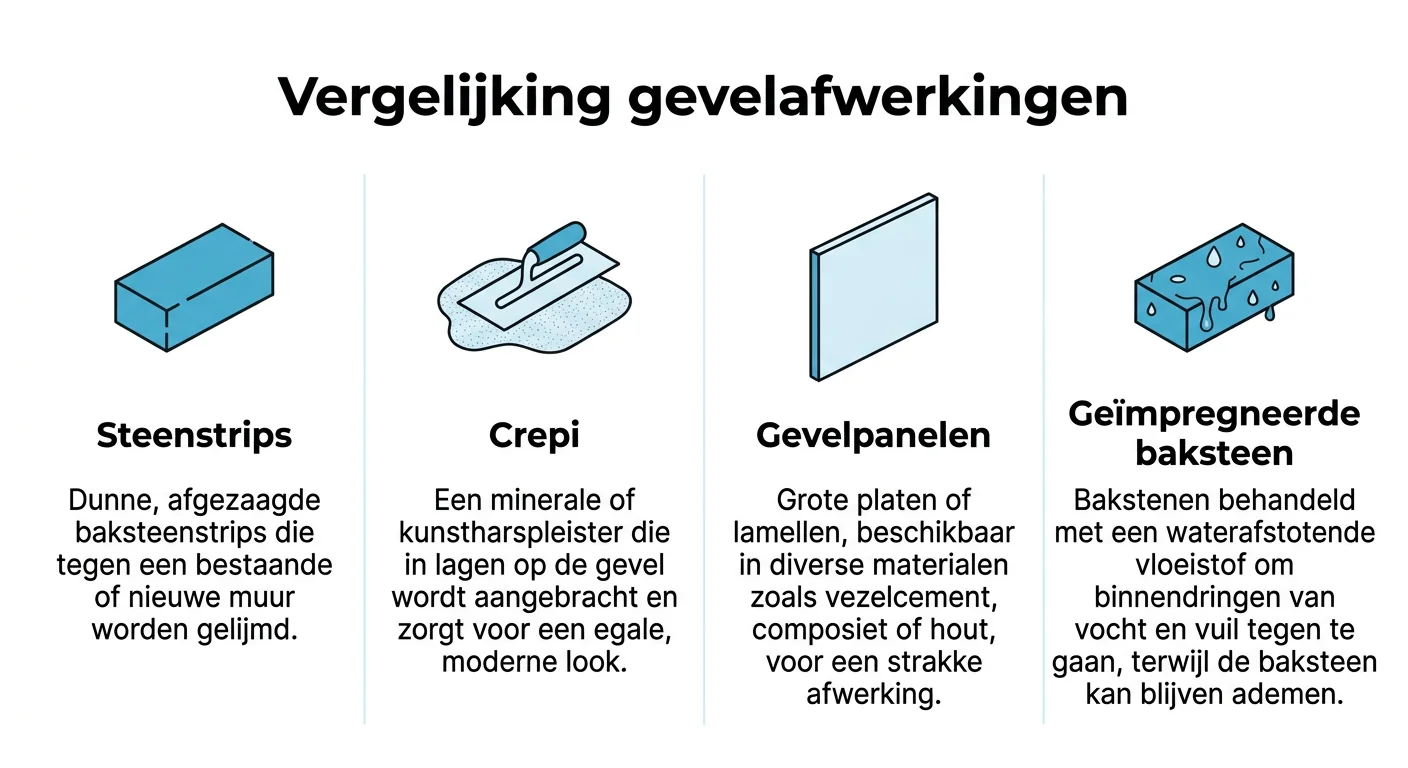 buitenmuur bekleden vergelijking steenstrips crepi gevelpanelen gevelimpregnatie nadelen