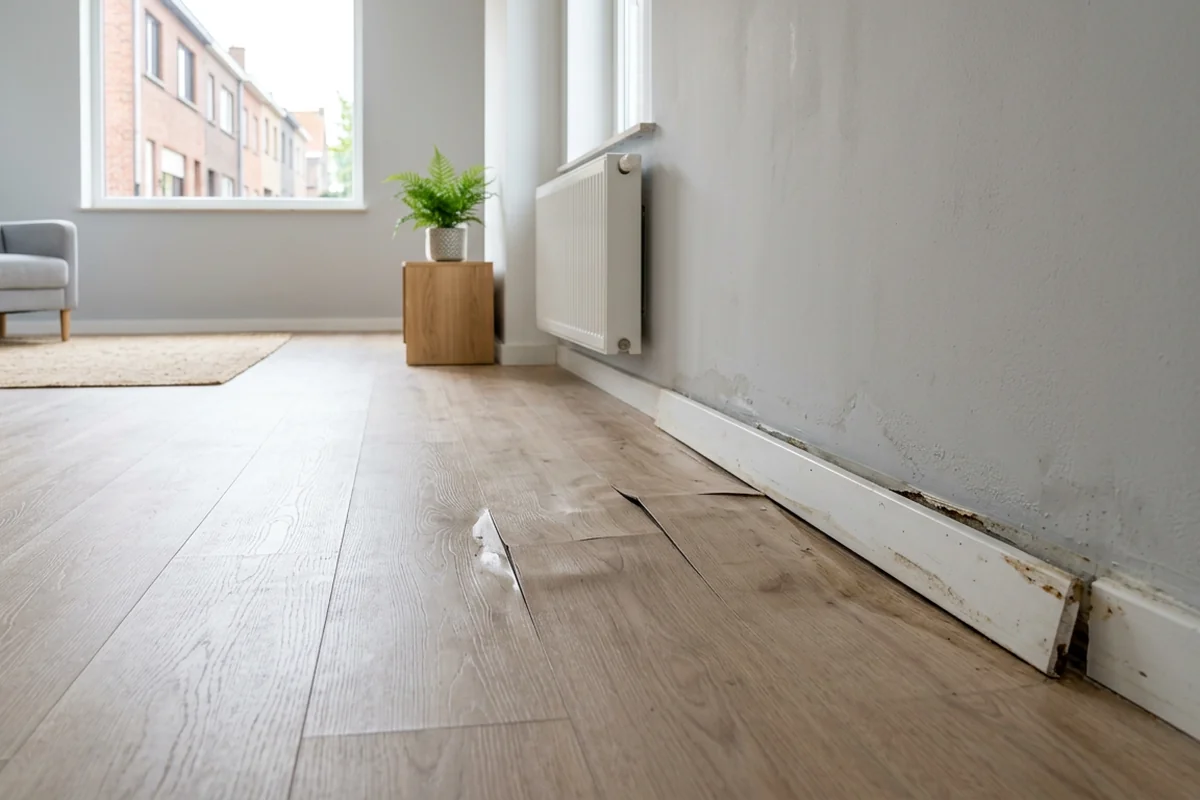 opzwellend houtwerk door vocht - laminaat vervorming vochtprobleem