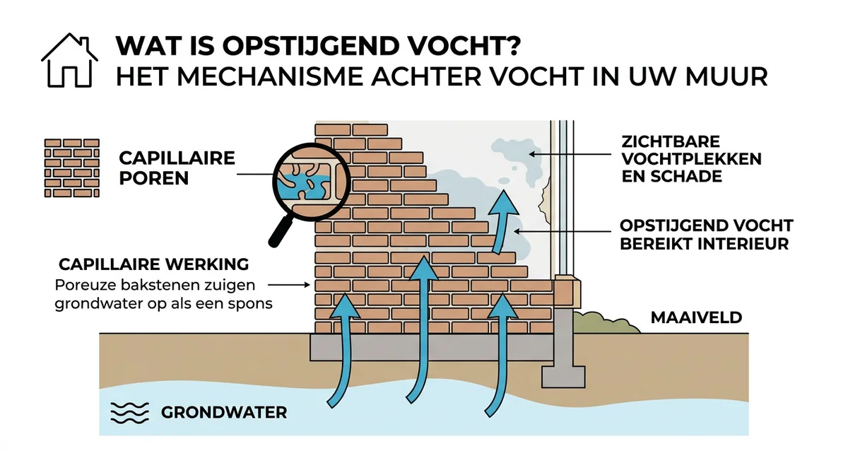 opstijgend vocht capillaire werking schema muur grondwater poreus metselwerk