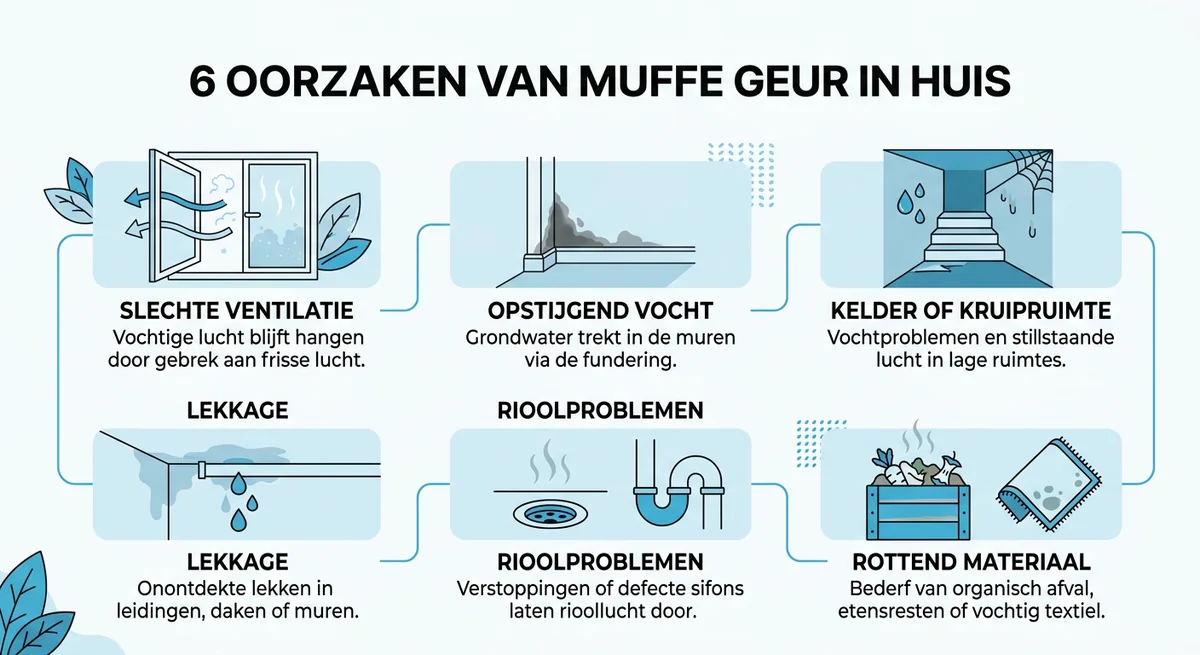 6 oorzaken muffe geur in huis overzicht