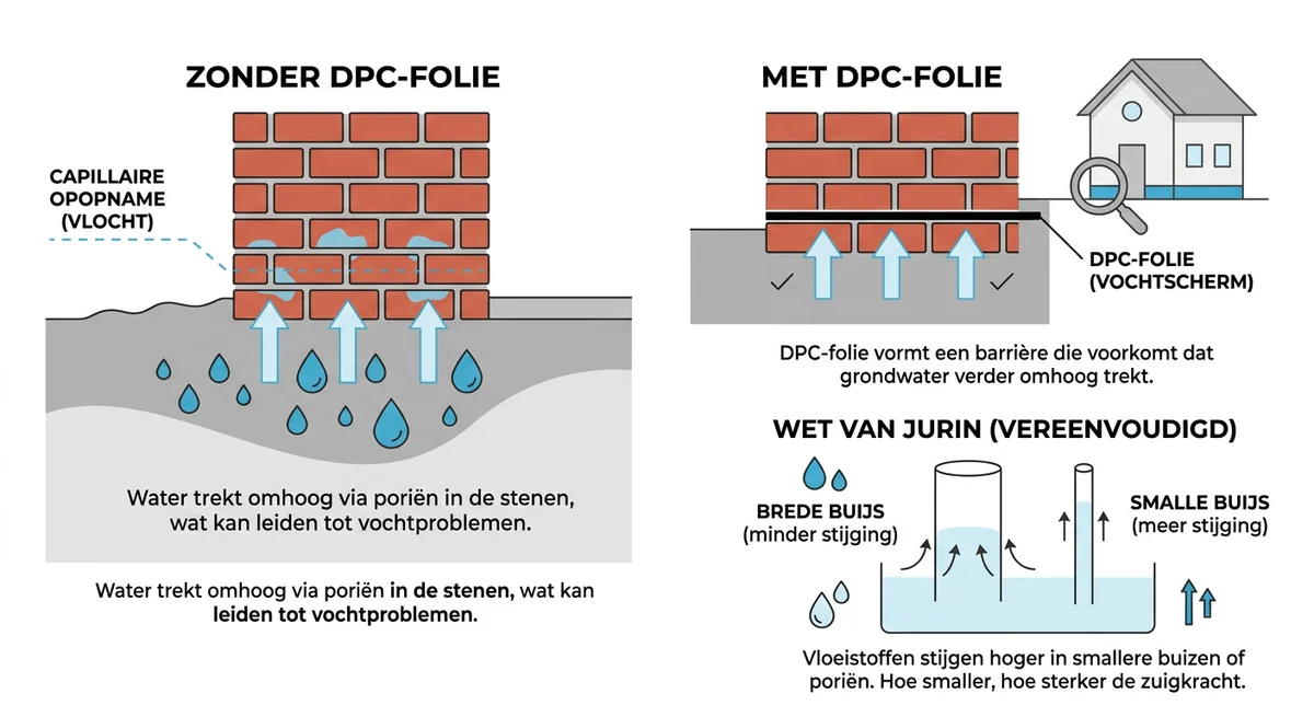 capillaire werking vochtscherm dpc folie opstijgend vocht