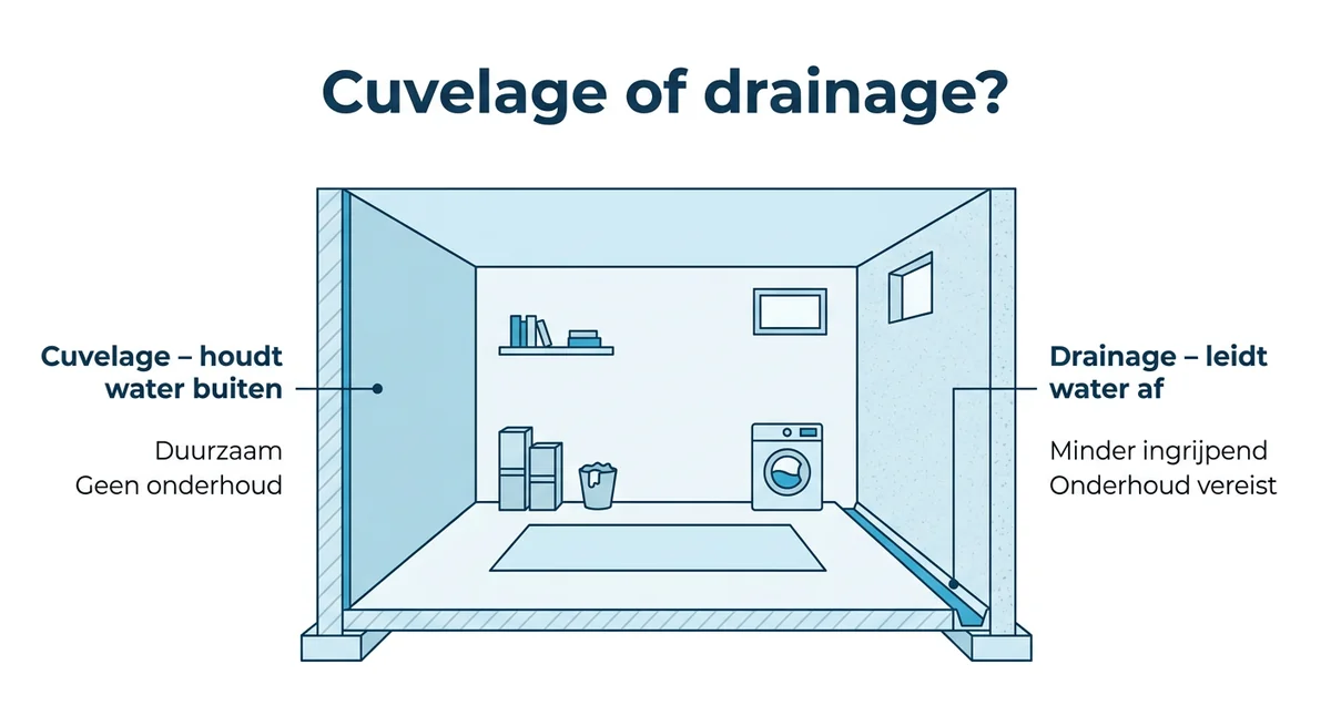 vergelijking cuvelage drainage kelderdichting methodes