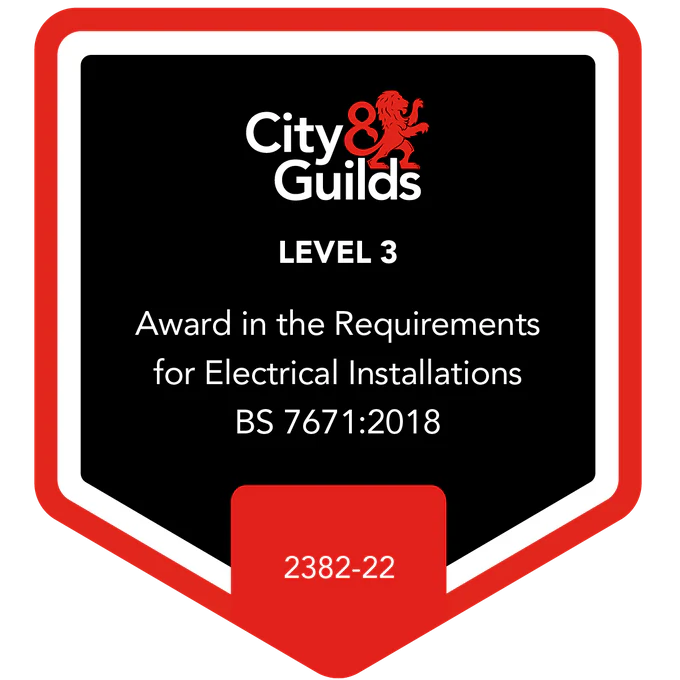 City & Guilds Level 3 Award in the Requirements for Electrical Installations BS 7671:2018 badge with reference 2382-22.