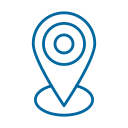 Blue location pin icon with concentric circles inside.