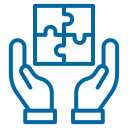 Two hands holding a puzzle with four interlocking pieces.