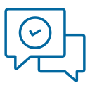 Two overlapping speech bubbles with a check mark inside a circle in the top bubble.