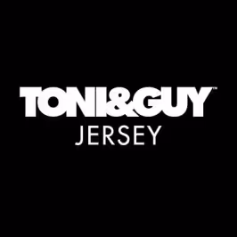 White TONI&GUY logo with the word JERSEY below on a black background.