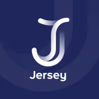Stylized white letter J with the word Jersey below on a dark blue background.