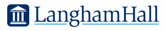 Langham Hall logo with building icon and blue text.