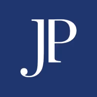 White initials 'JP' on a dark blue square background.