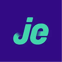 Green lowercase letters 'je' on a dark blue background.