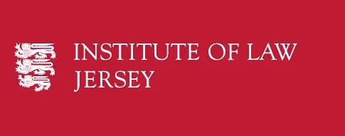 Institute of Law Jersey logo with three white lions on red background.