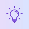 Purple light bulb icon with rays indicating an idea on a light purple background.