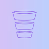 Three stacked translucent bowls outlined in purple on a purple gradient background.