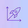Graph with upward trending arrows and a rocket icon symbolizing growth or success.