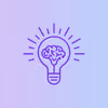 Purple line drawing of a brain inside a light bulb with rays on a gradient purple background.