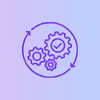 Illustration of three interconnected gears inside a circular arrow, with one gear containing a checkmark, symbolizing process automation.
