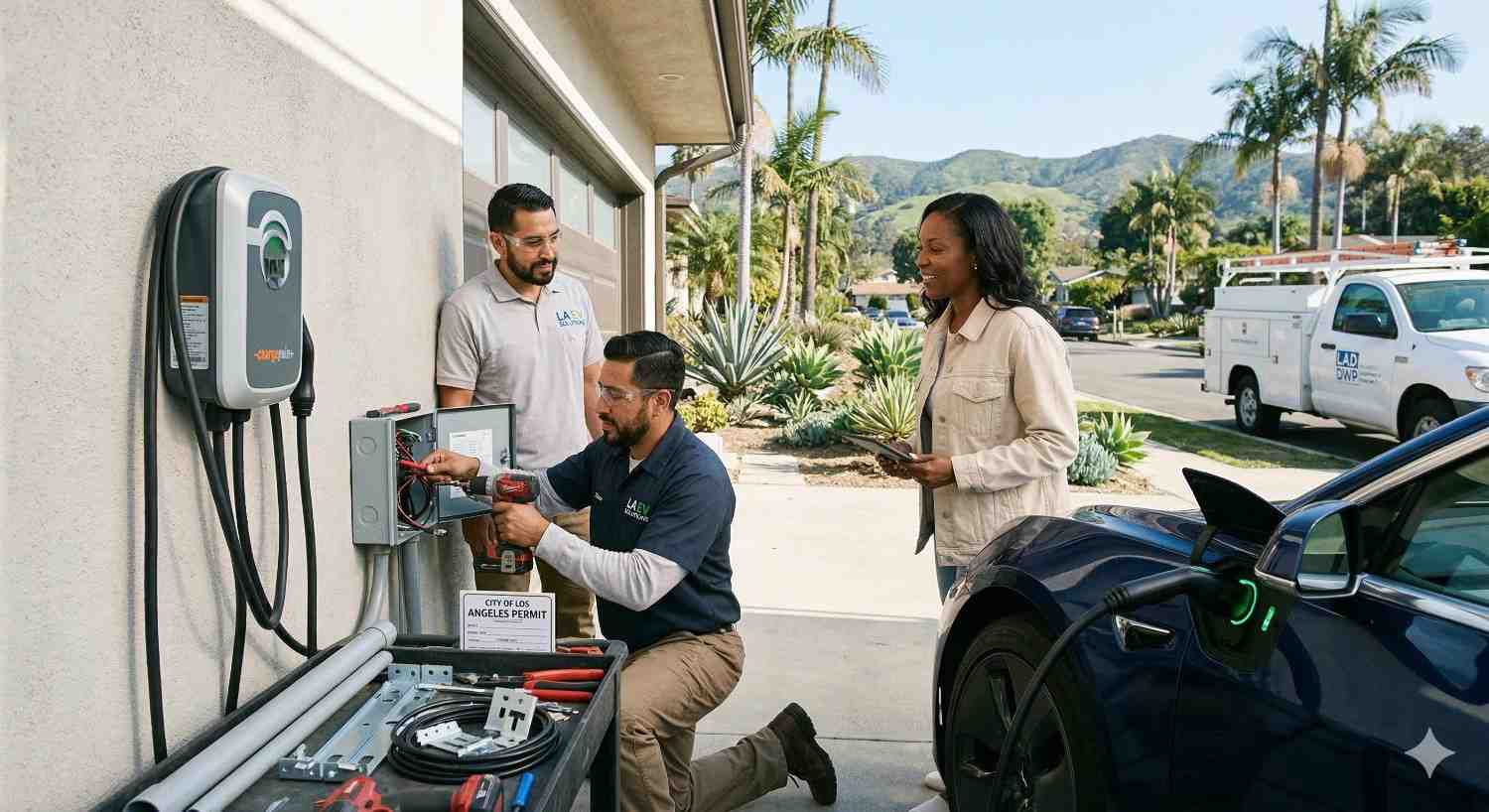 EV charging station installation with permit in Los Angeles