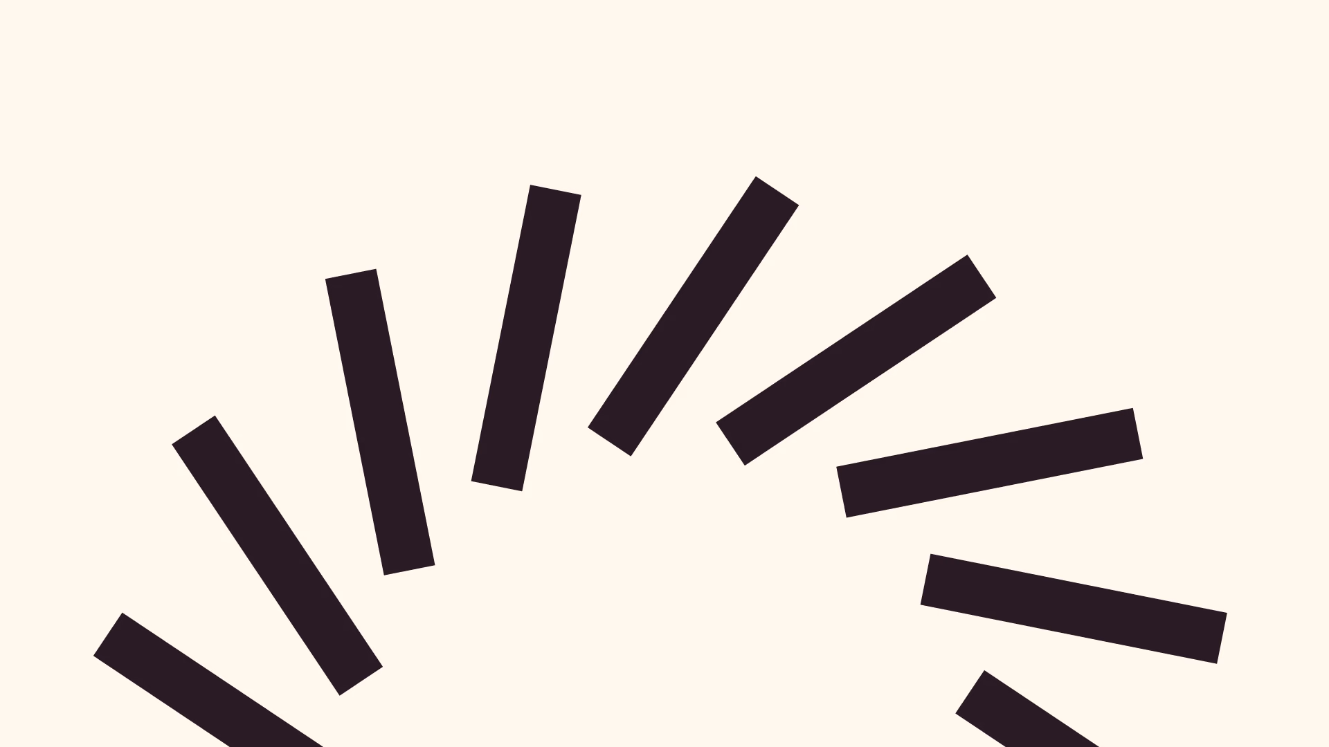 Partial circle of thick black rectangular bars arranged with spaces on a light beige background, resembling a minimalist, abstract clock or circular pattern.