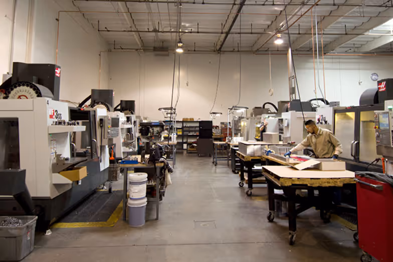 Rows of CNC milling machines