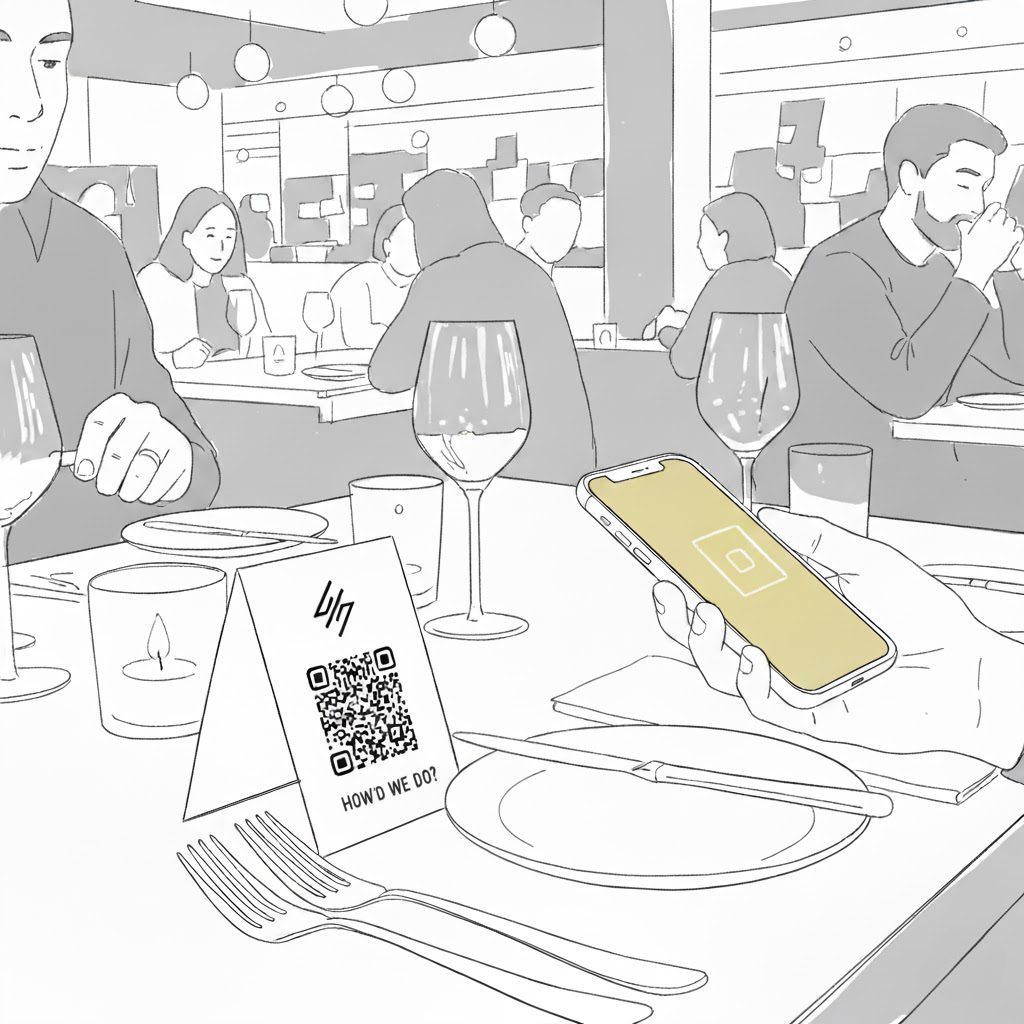 table tent with QR for scanning on a restaurant table