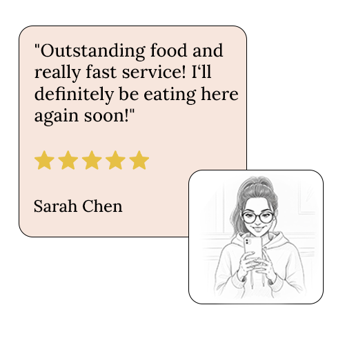 Review Example With Image of Review Text and Lady Holding Phone Giving Review