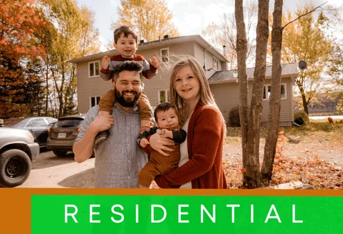 Image of a residential house with lighting protection safeguarding a family