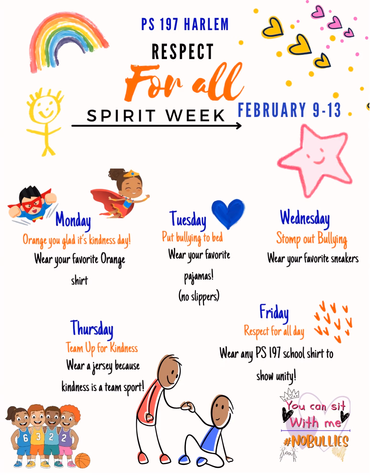 PS 197 Harlem Spirit Week schedule February 9-13