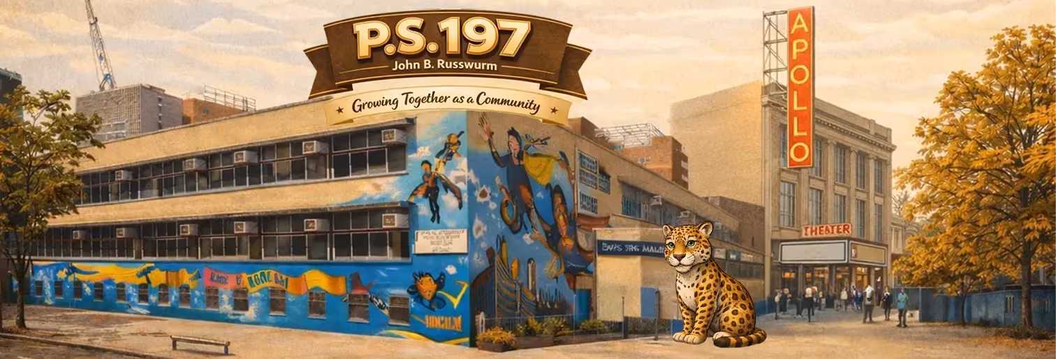 P.S. 197 John B. Russwurm school building exterior with mural