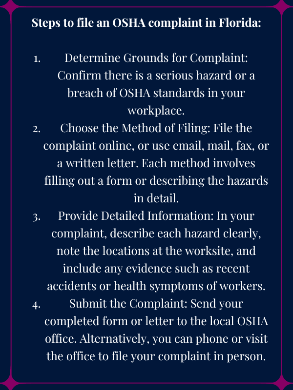 Steps to file an OSHA complaint in Florida 
