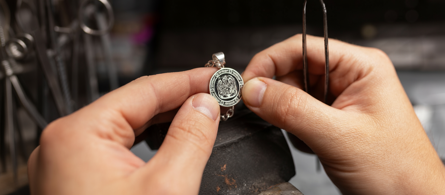 ვერხლის მედალიონი, ყელსაბამის დამზადების პროცედურა. ქრისტიანული ყელსაბამი სამების ხატის გამოსახულებით 