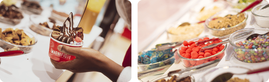 Glaces gourmandes en cours de préparation chez Yogurt Factory