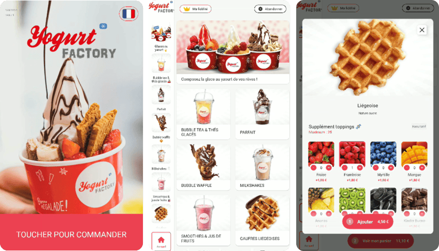 Menu des bornes de commande personnalisé à l'image gourmande de Yogurt Factory