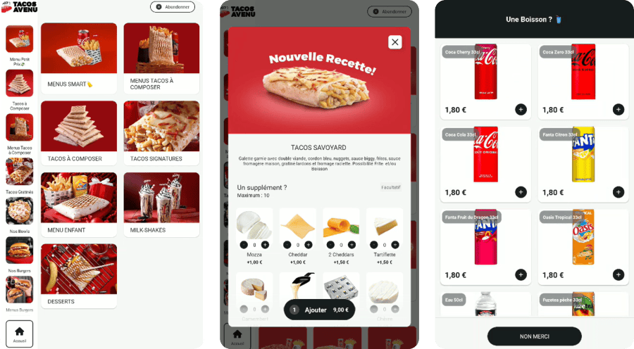 Exemples de menu personnalisé à l'image de Tacos Avenue