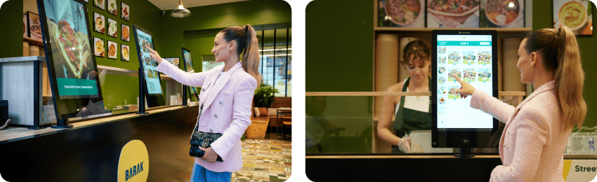 Bornes installées avec un pôle comptoir dans les restaurants Barak