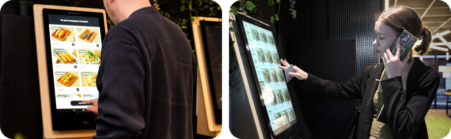 Bornes de commande installées chez MAKI MAKI avec des clients composant leur menu