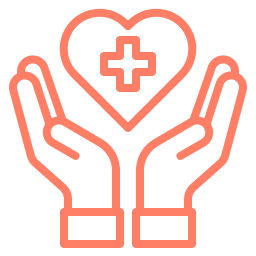 Two hands holding a heart with a medical cross inside, symbolizing healthcare and care.