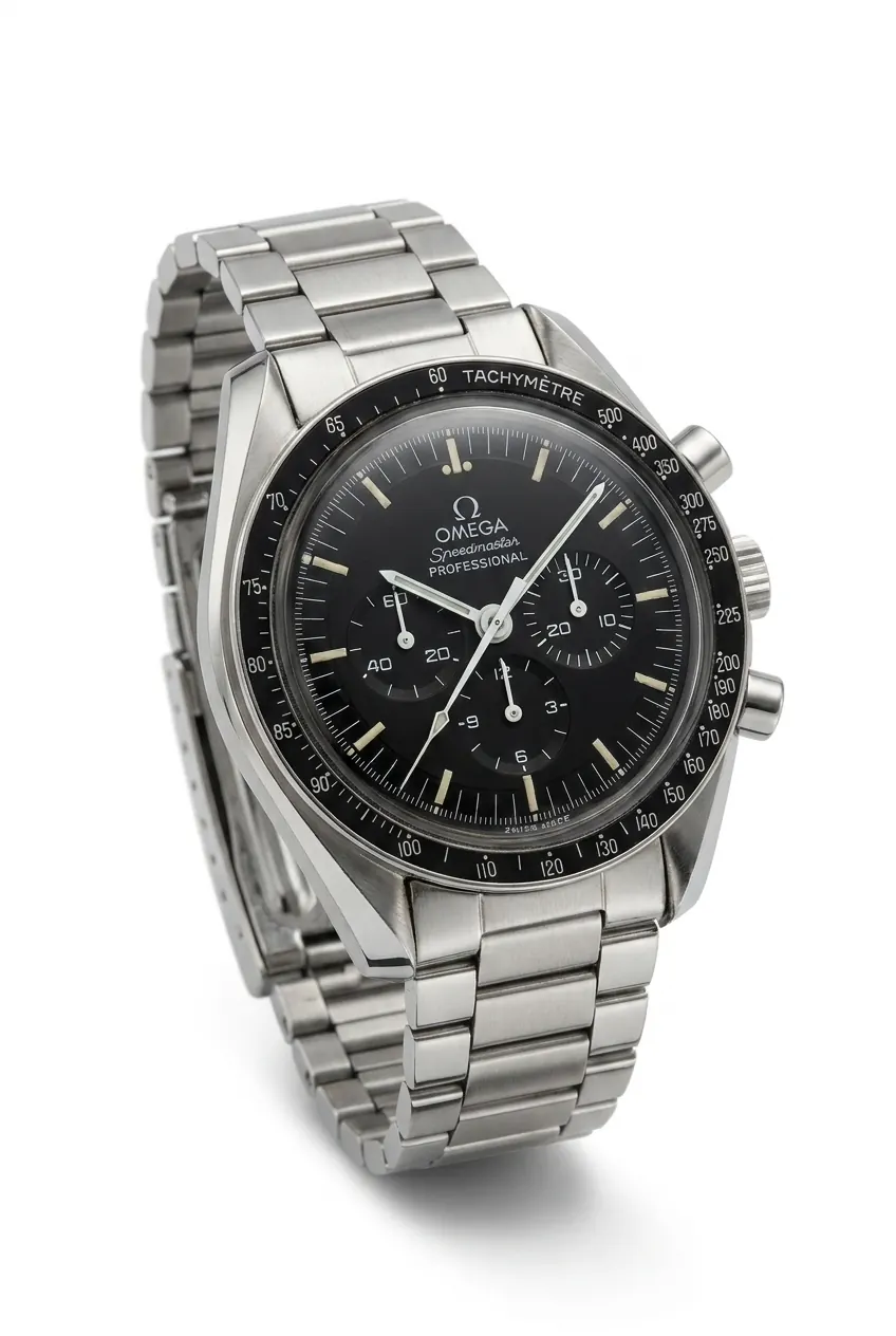 OMEGA Speedmaster 145012 con dial negro y brazalete de acero, cronógrafo clásico de alta gama en relojeria argentina