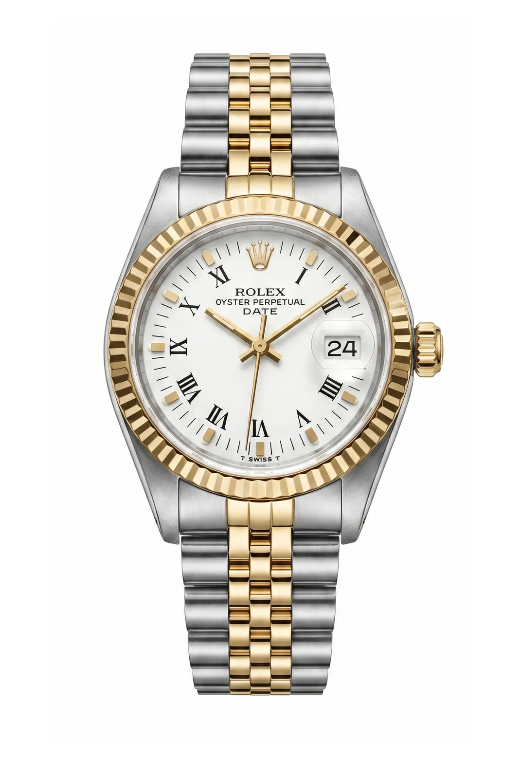 Rolex Date 6917 acero y oro amarillo con dial blanco y bisel estriado, reloj clásico de alta gama en relojeria buenos aires