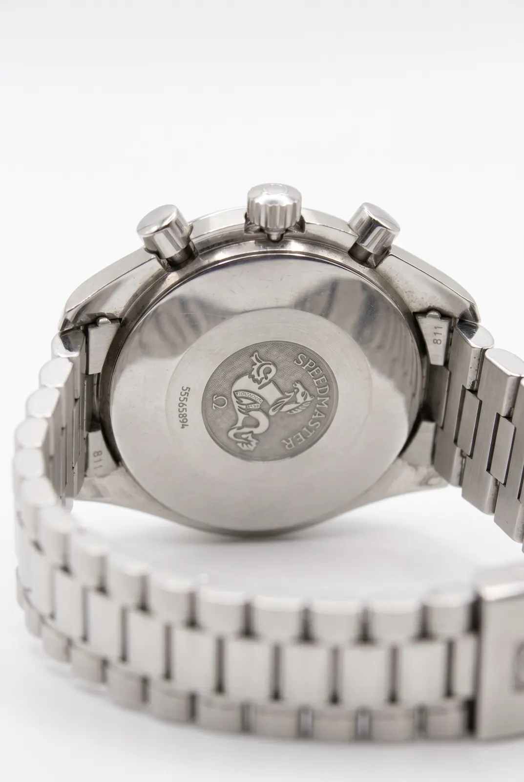 Fondo de caja OMEGA Speedmaster Reduced 175.0032.1 en acero con brazalete, detalle grabado, relojería alta gama Buenos Aires
