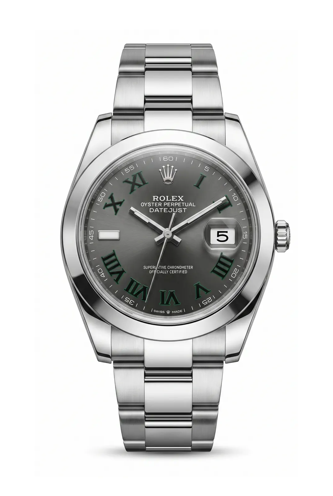 Rolex Datejust 41 126300 acero con dial gris y brazalete de acero, vista frontal, relojería de alta gama en Buenos Aires