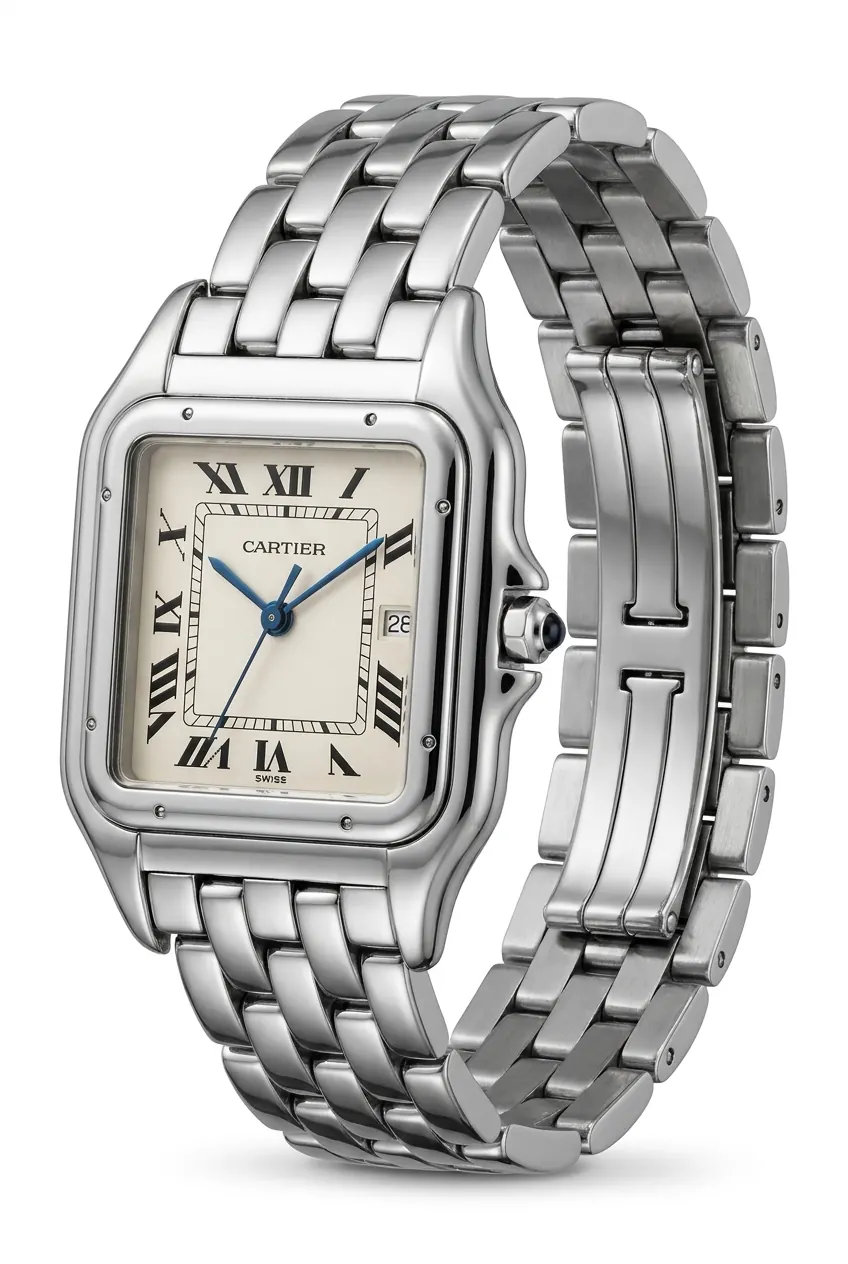 Reloj Cartier Panthère W25032P5 de acero con dial blanco y números romanos, brazalete integrado, alta gama en relojeria argentina